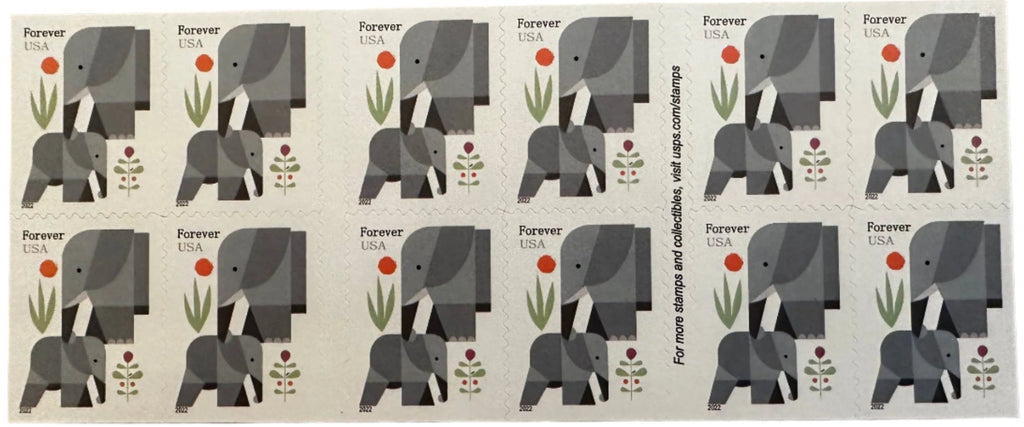 Cartoon elephants Forever stamp strips