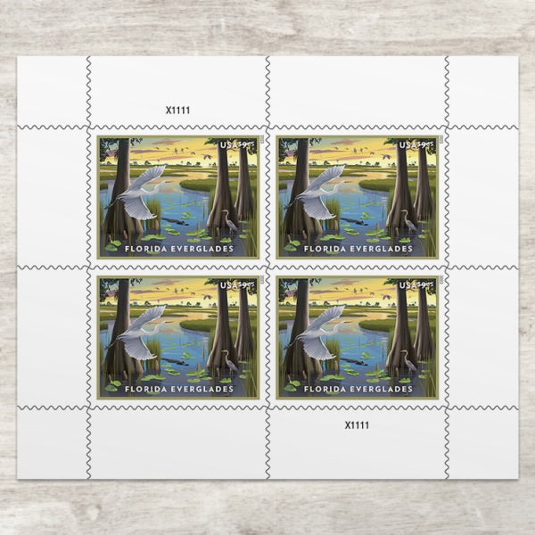 Florida Everglades Priority Mail stamp pane of four