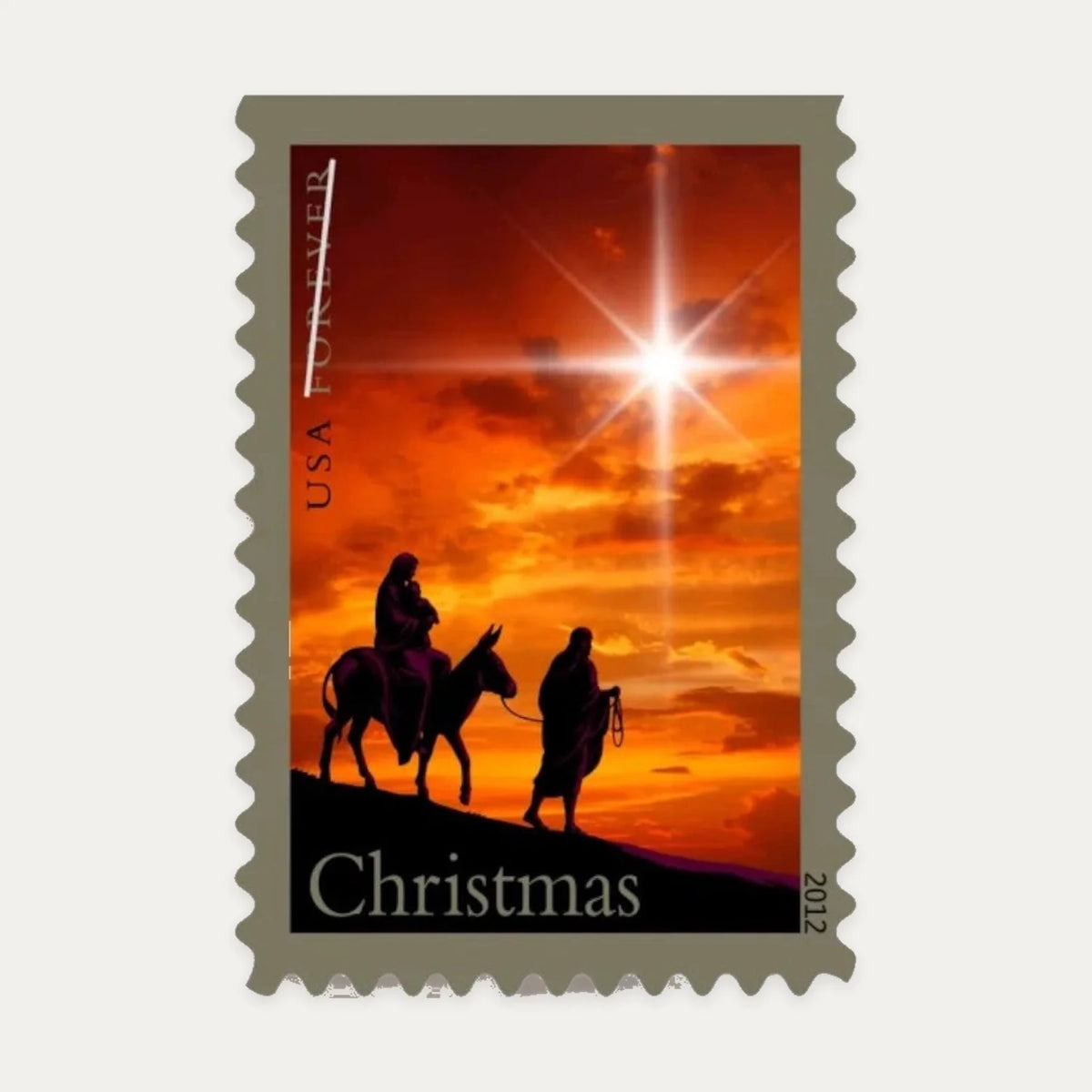 2012 Holy Family Forever stamp depicting Joseph, Mary and infant Jesus beneath a bright star Main image