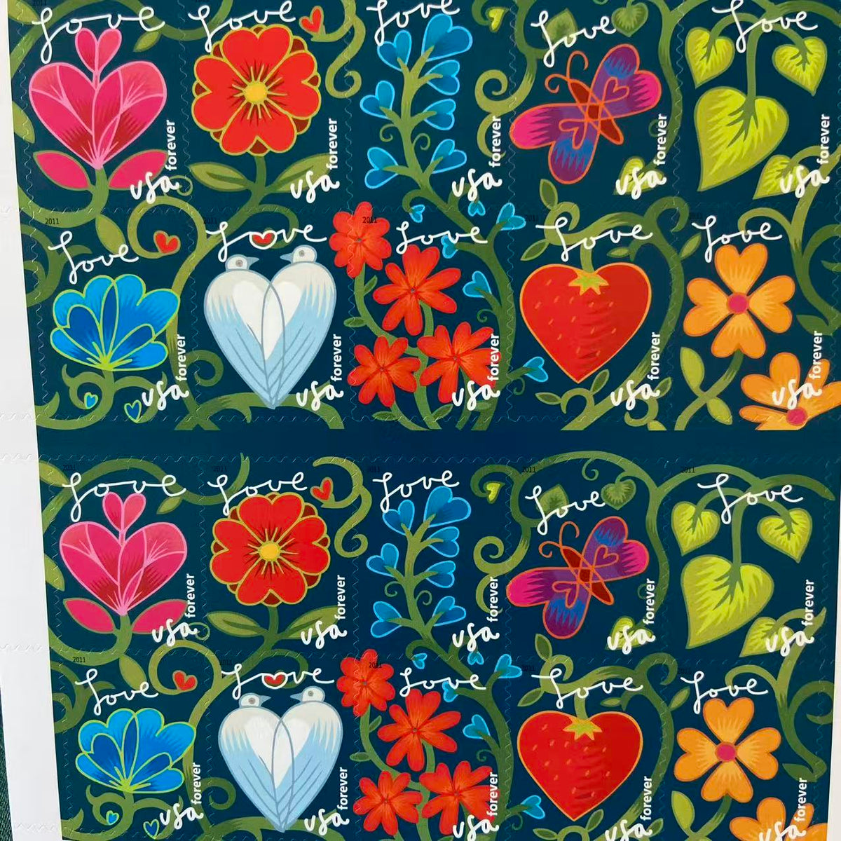 Garden of Love Forever stamp sheet close-up