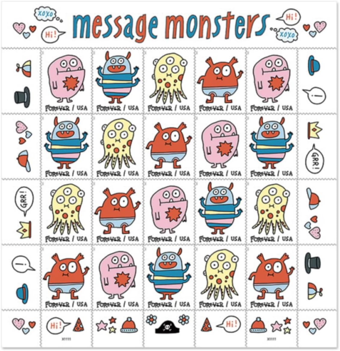 Message Monsters Forever stamp sheet Main image