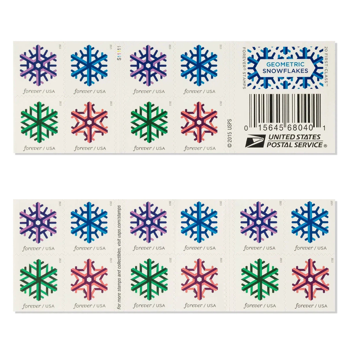 Geometric Snowflakes Forever stamp booklet