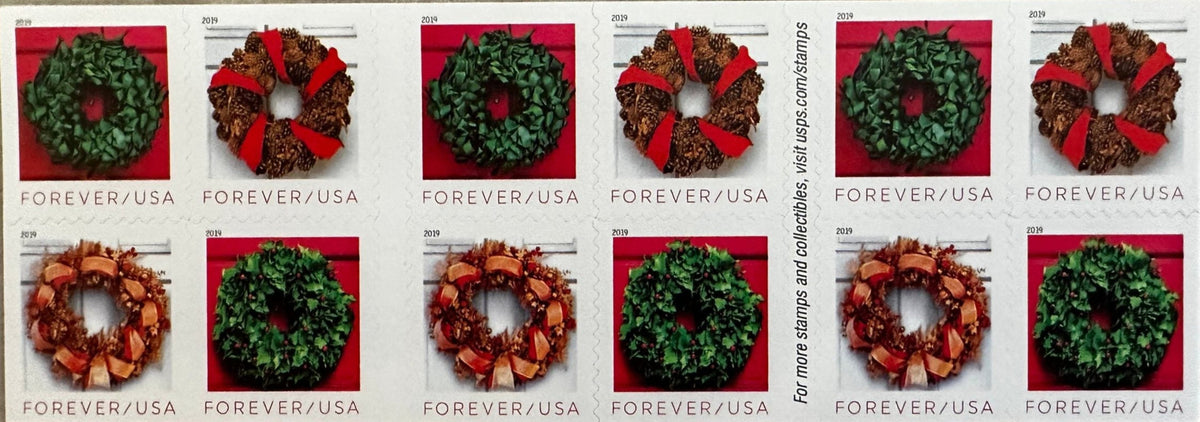 Holiday Wreaths Forever stamp strips