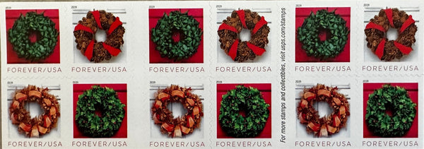 Holiday Wreaths Forever stamp strips