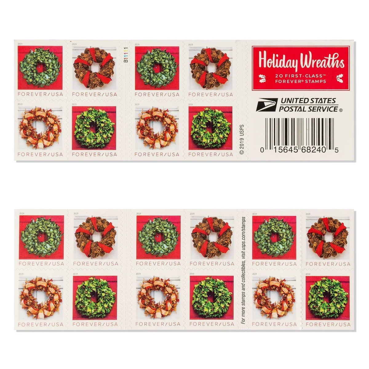 Holiday Wreaths Forever stamp booklet Main image