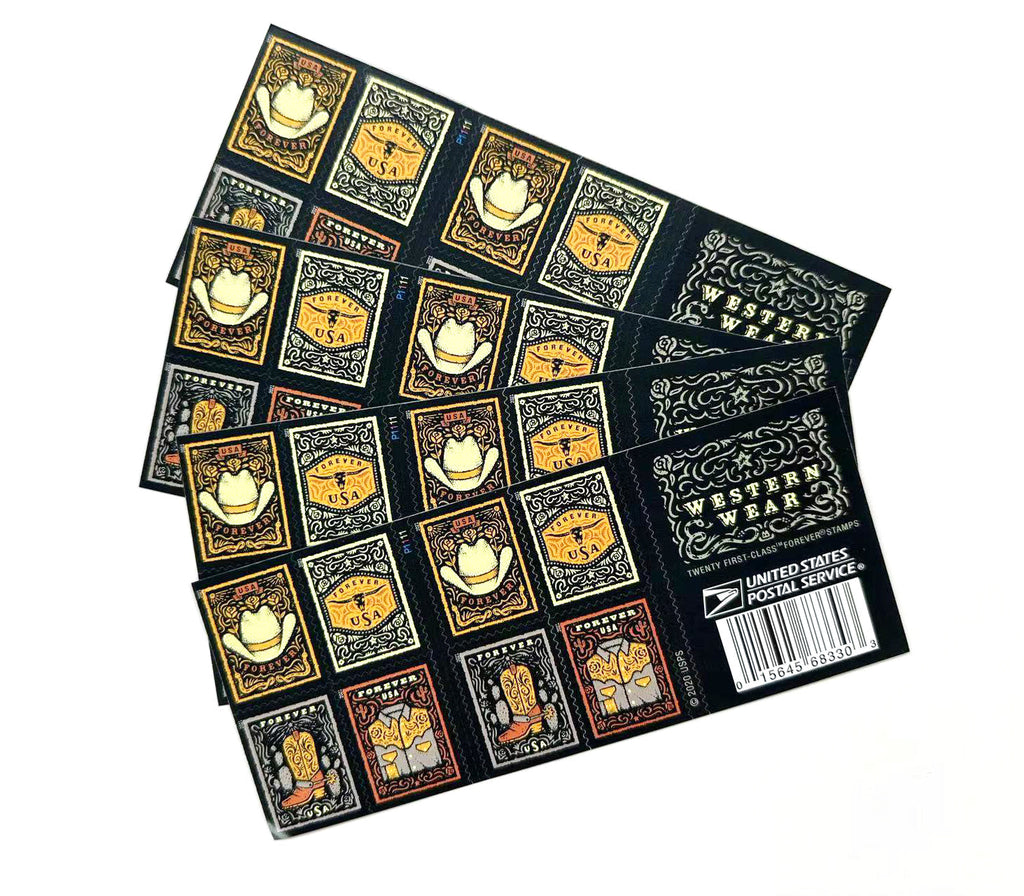 Stacked Western Wear Forever stamp booklets