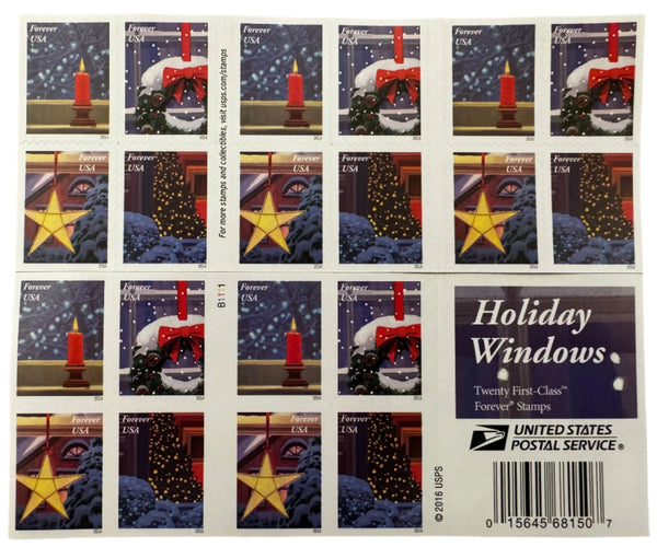 Holiday Windows stamp booklet front and back