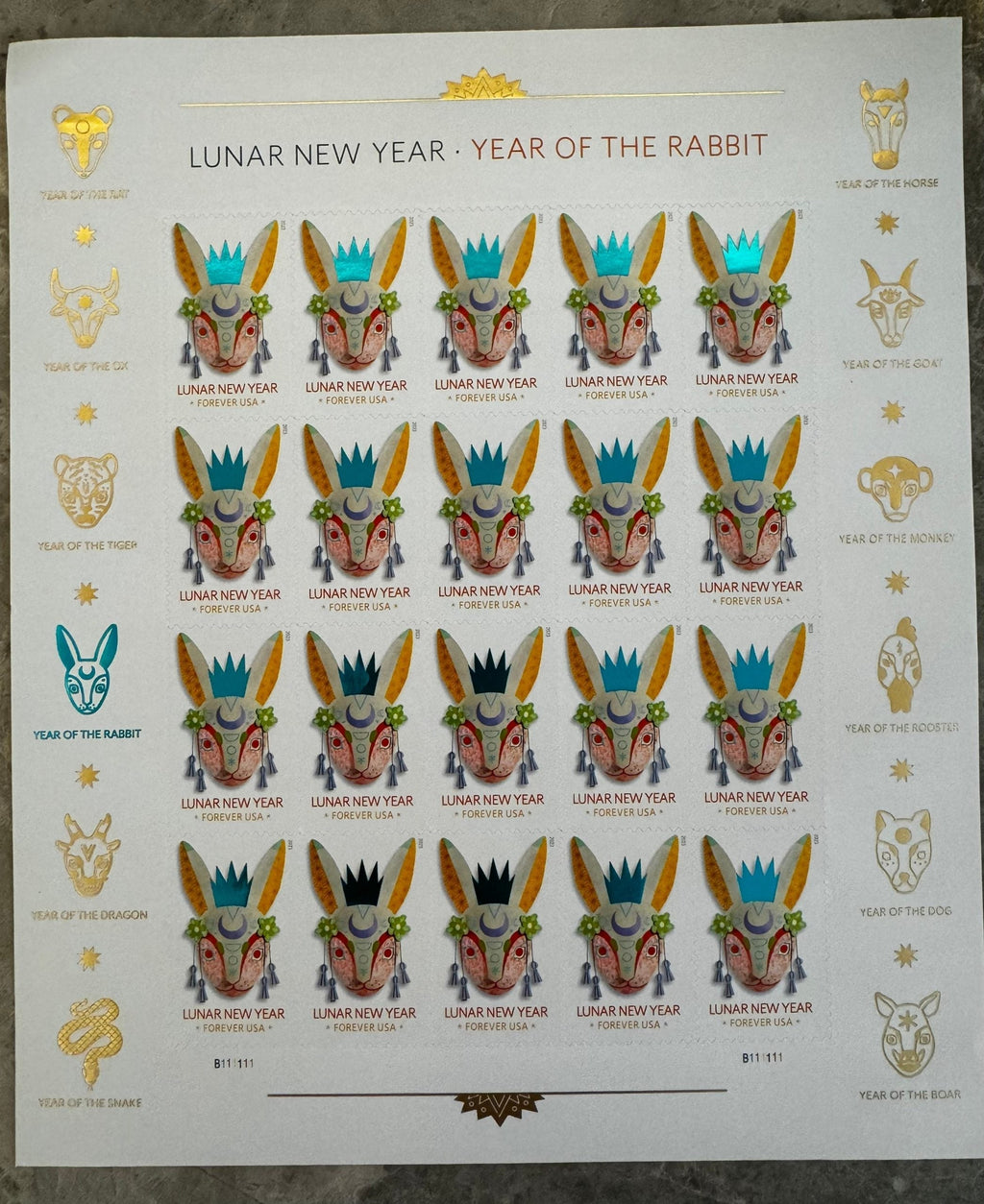 Year of the Rabbit Forever stamp sheet product view