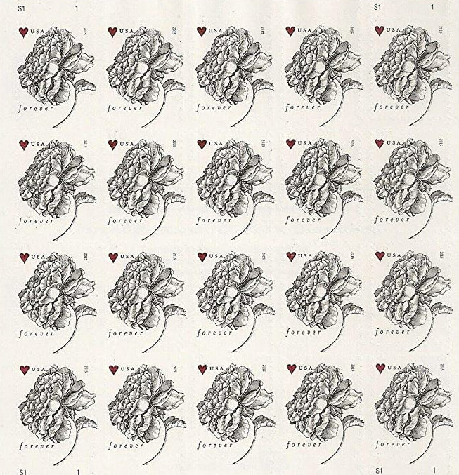 Antique rose Forever stamp sheet