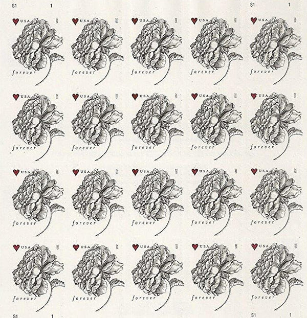 Antique rose Forever stamp sheet