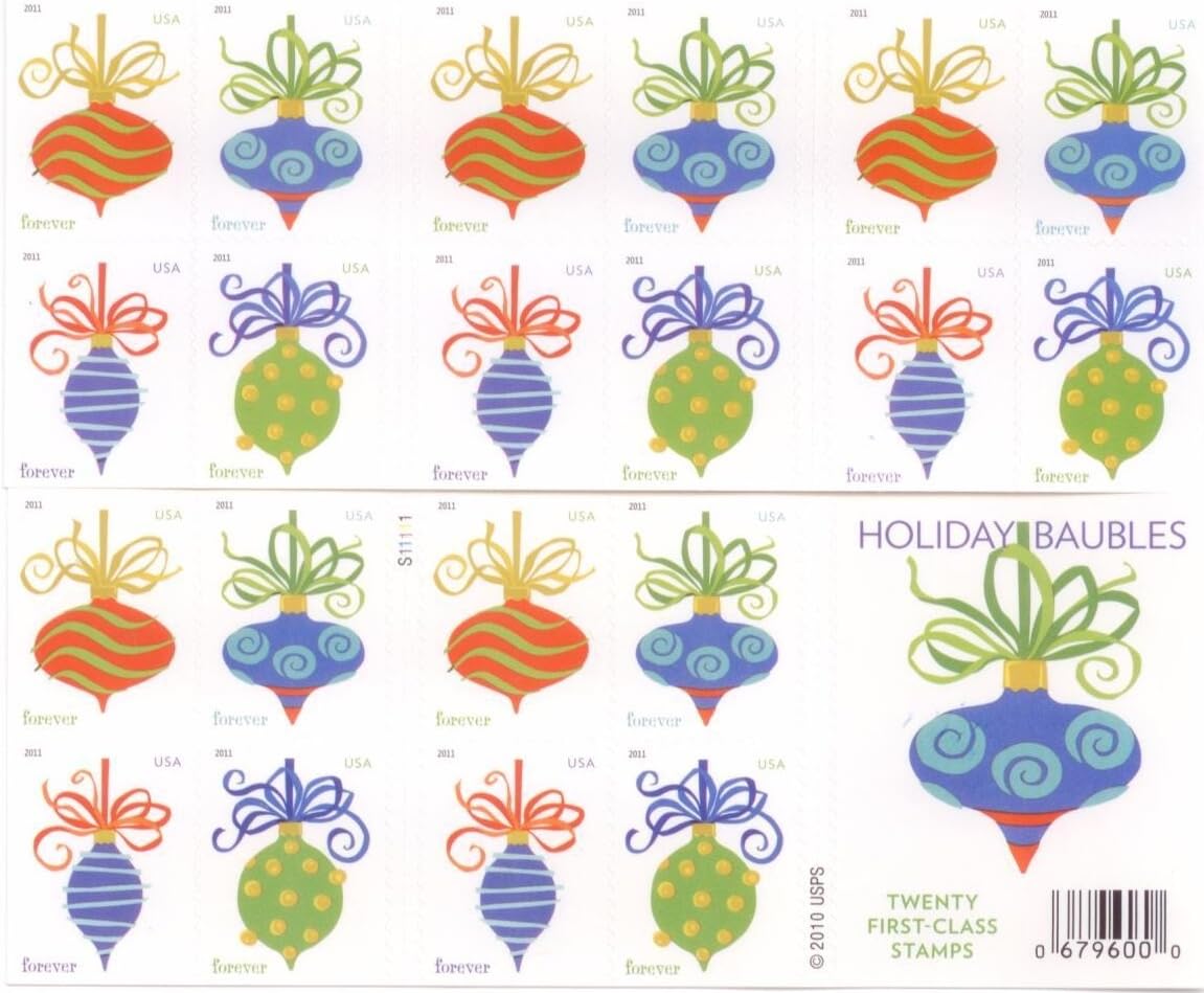 Holiday Baubles Forever stamp booklet Main image