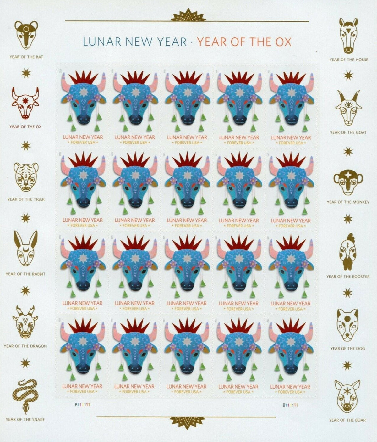 2021 Year of the Ox Forever stamp pane of 20 Main image